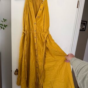 Evereve Mustard Yellow Button-Front Maxi Dress